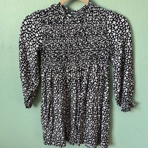 Black and White Floral Smocked Dress